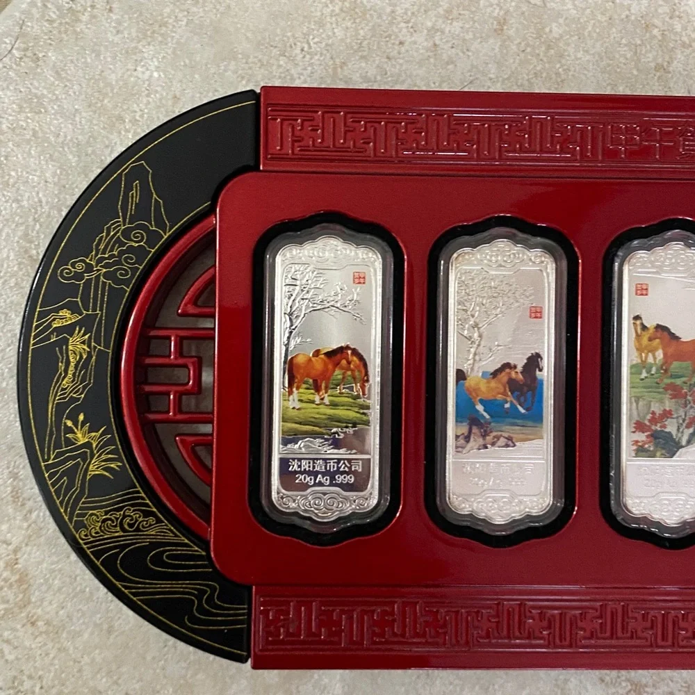 Vintage China 5x 20g 0.999 Silver Bars Featuring the Horse
